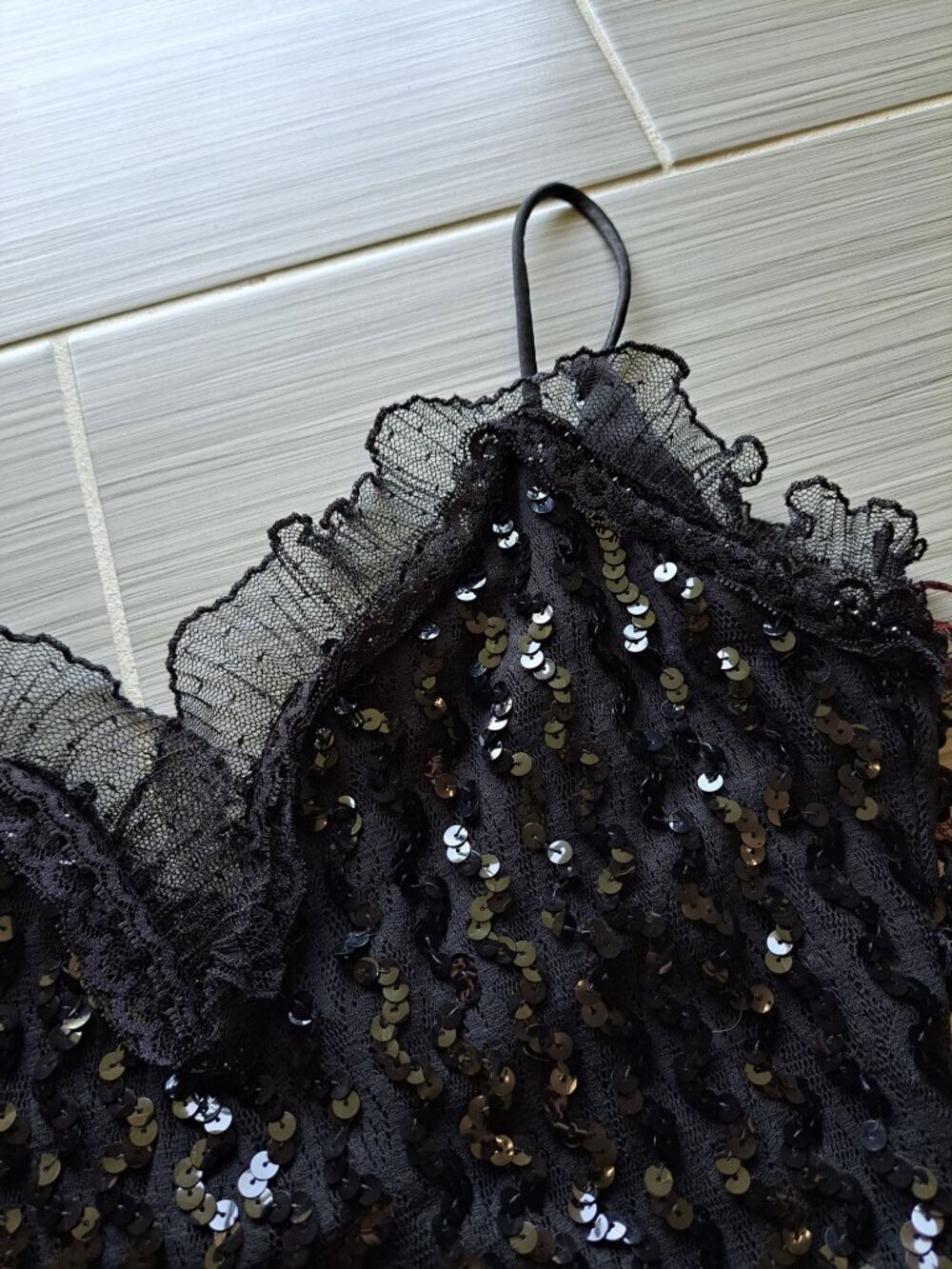 Vintage Karen Okada Climax Black Sequin Tulle Dress Size S 5/6 USA Asymmetrical - Picture 9 of 10